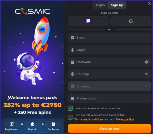 CosmicSlot Casino Registration
